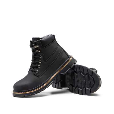 Durable black leather safety boots