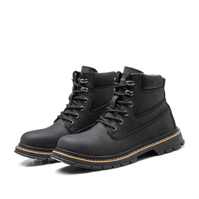 Durable black leather safety boots