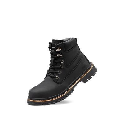 Durable black leather safety boots