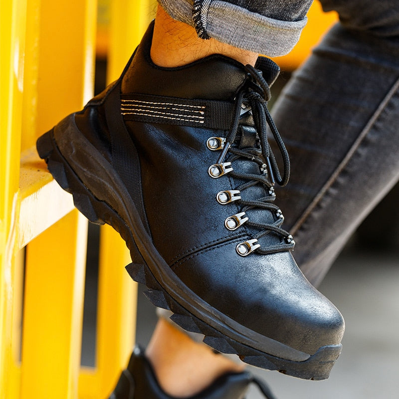 Black leather safety shoes