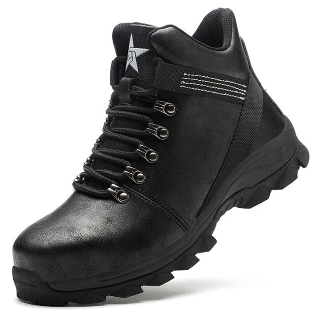 Black leather safety shoes