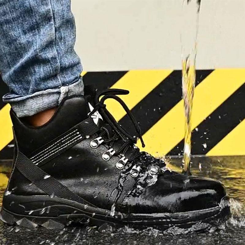 Black leather safety shoes