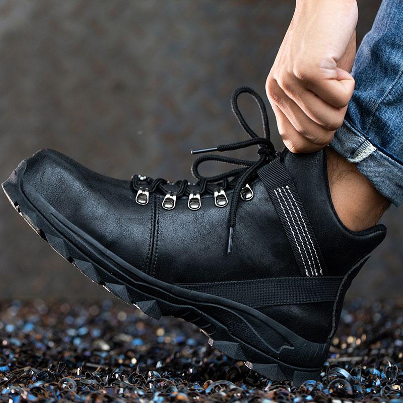 Black leather safety shoes