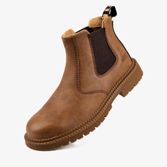 Safety boots in beige comfort leather