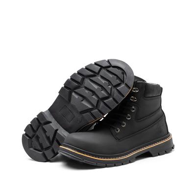 Durable black leather safety boots